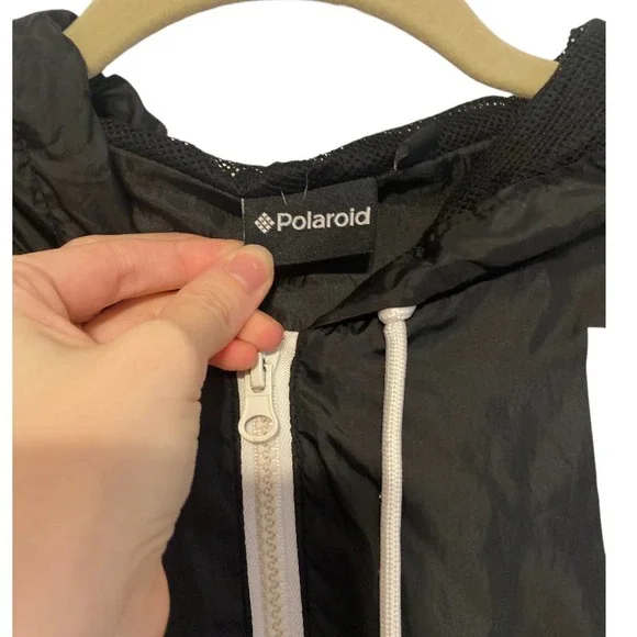 Polaroid Black Full Zip Windbreaker Full Zip Hooded Jacket Size Small - Picture 3 of 8